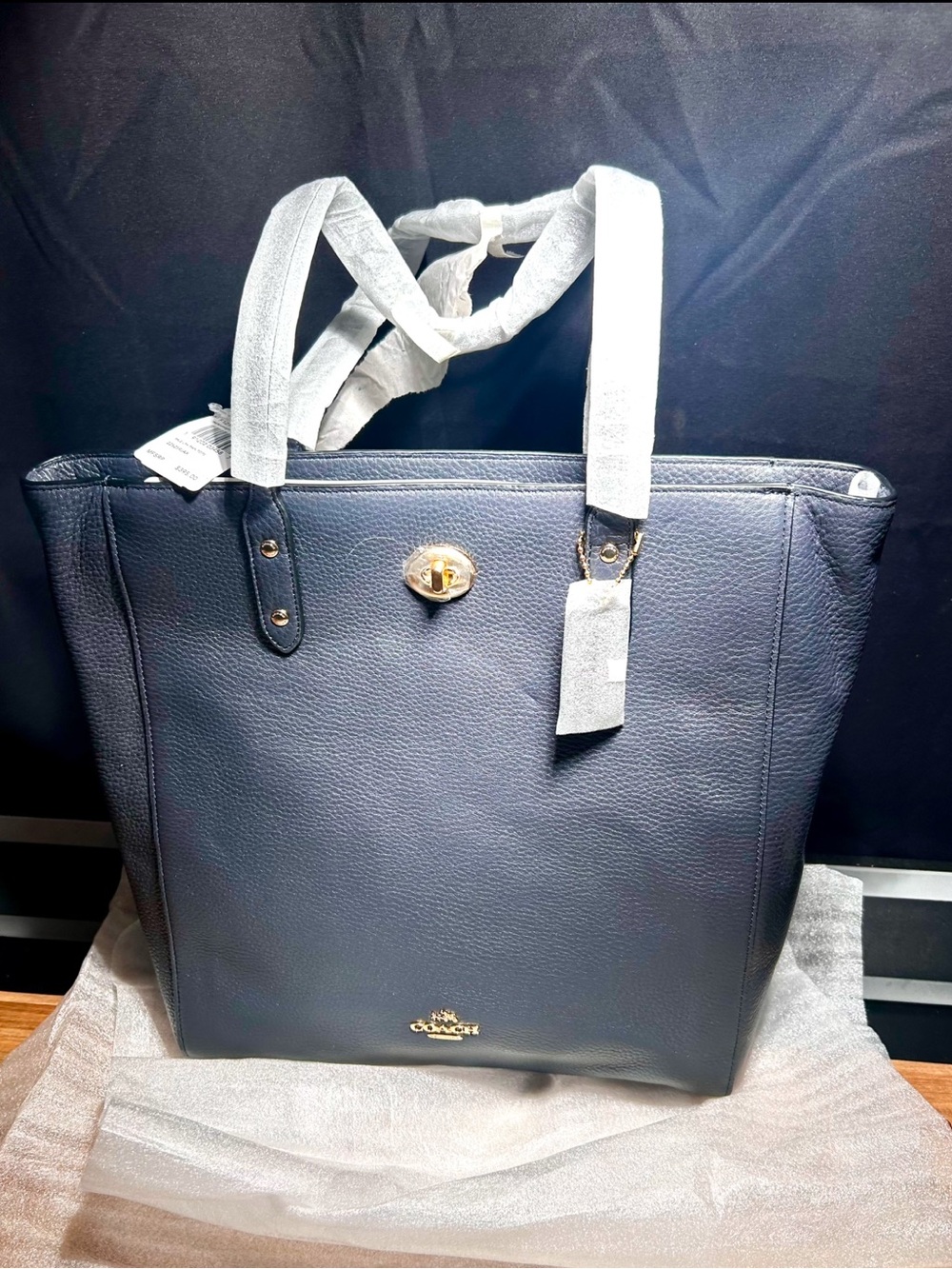 Coach Town Tote in midnight blue pebble leather f12184 new with tags